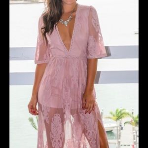 Lace Overlay Maxi Romper Mauve